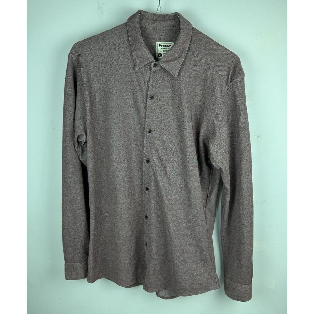 Youngla Shirt Button Up Long Sleeve Maroon Red Cotton Blend Stretch Men’s Xl